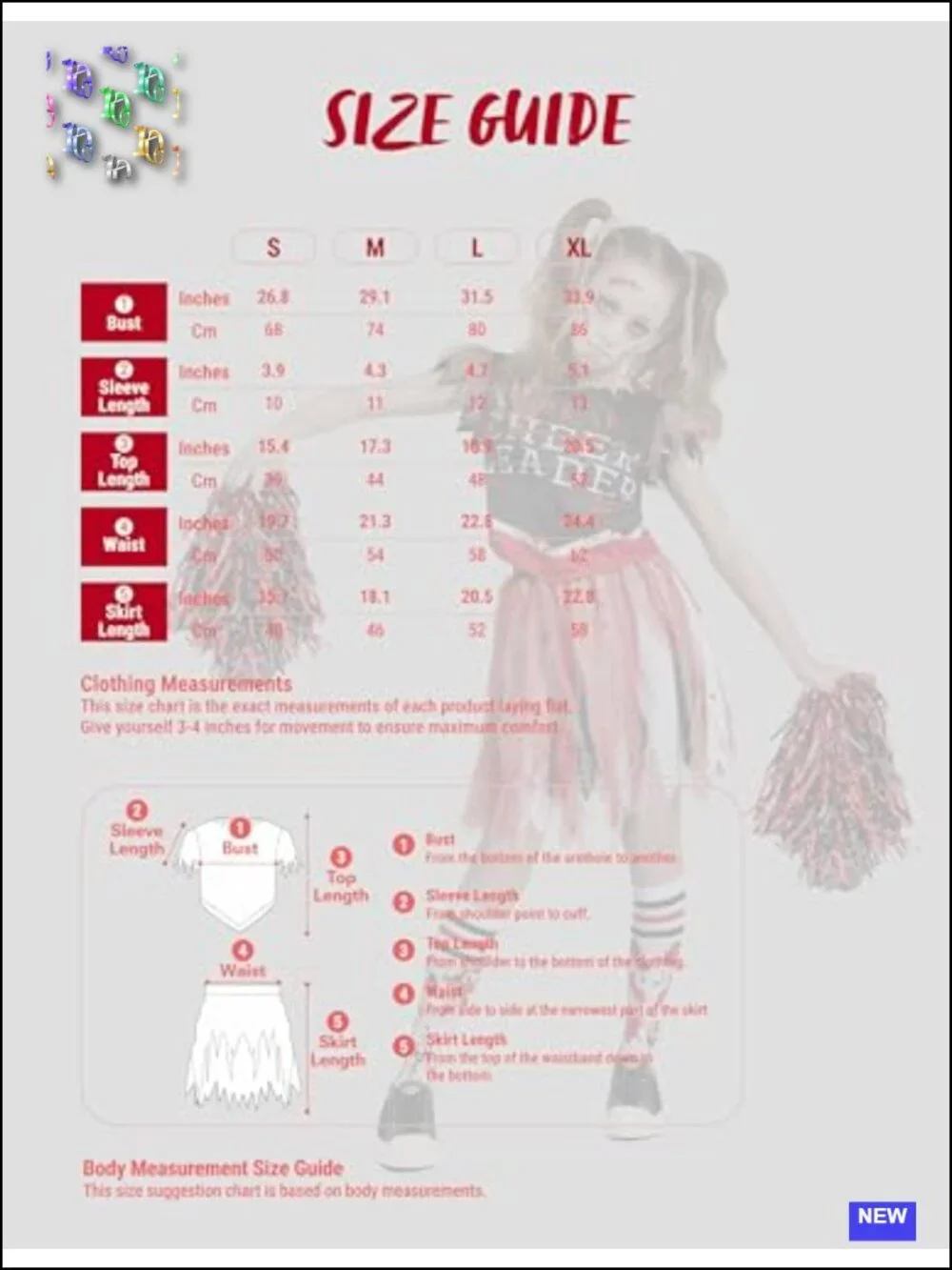 Girls Zombie Cheerleader Costume Set with Pom Poms
